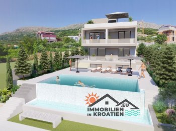 Villa mit Pool und Blick auf die Inseln bei Split
